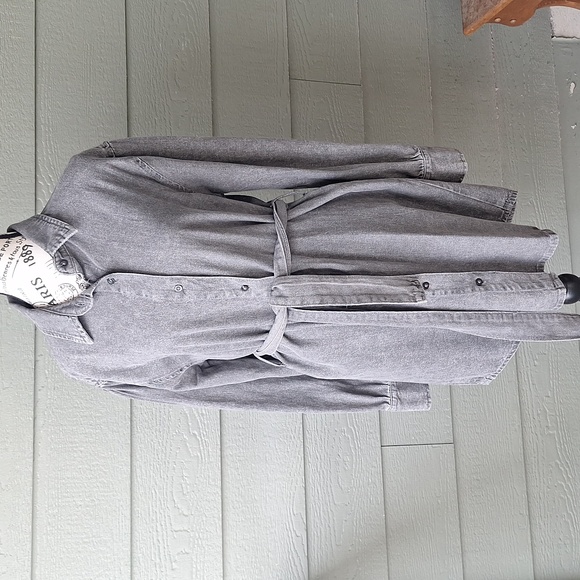 Avec Les Filles Long Sleeve Cotton Denim Shirt Dress Size Small Black Charcoal - Picture 4 of 11